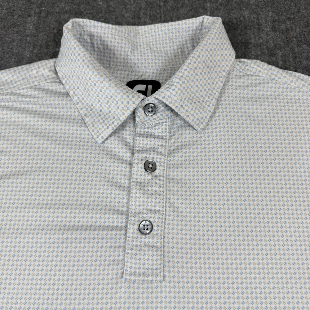 FootJoy FJ Golf Polo Shirt Men's Medium Gray Blue Geometric Print Performance